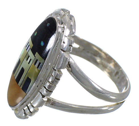 Southwest Native American Design Multicolor Silver Ring Size 7 TX45871